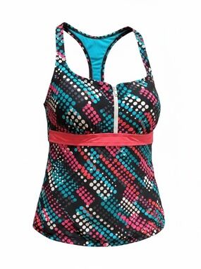 Danskin Teal Racerback Polka Dot Tankini Top